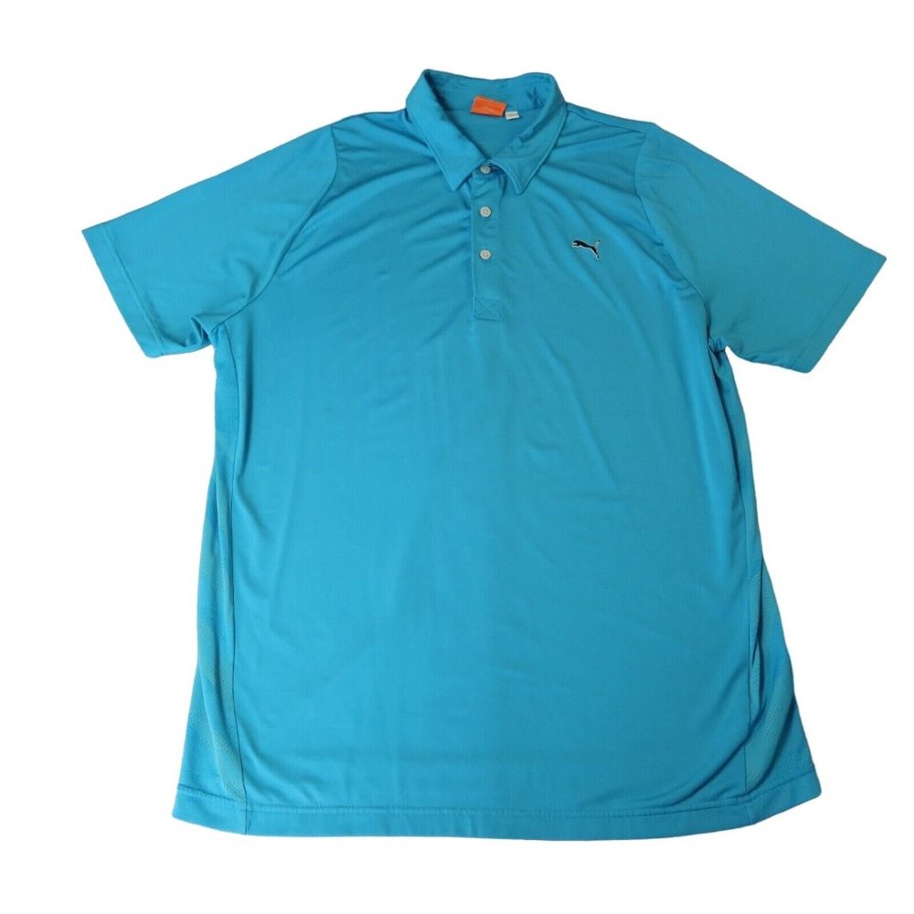 PUMA Shirt Men's Large Polo 24" P2P 31" Length Reflective Polyester Blend Blue